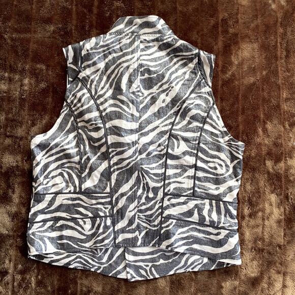 Chico’s 1 (M) Linen Blend Metallic Linen Blend Animal Stripe Vest IMMACULATE - Picture 7 of 9